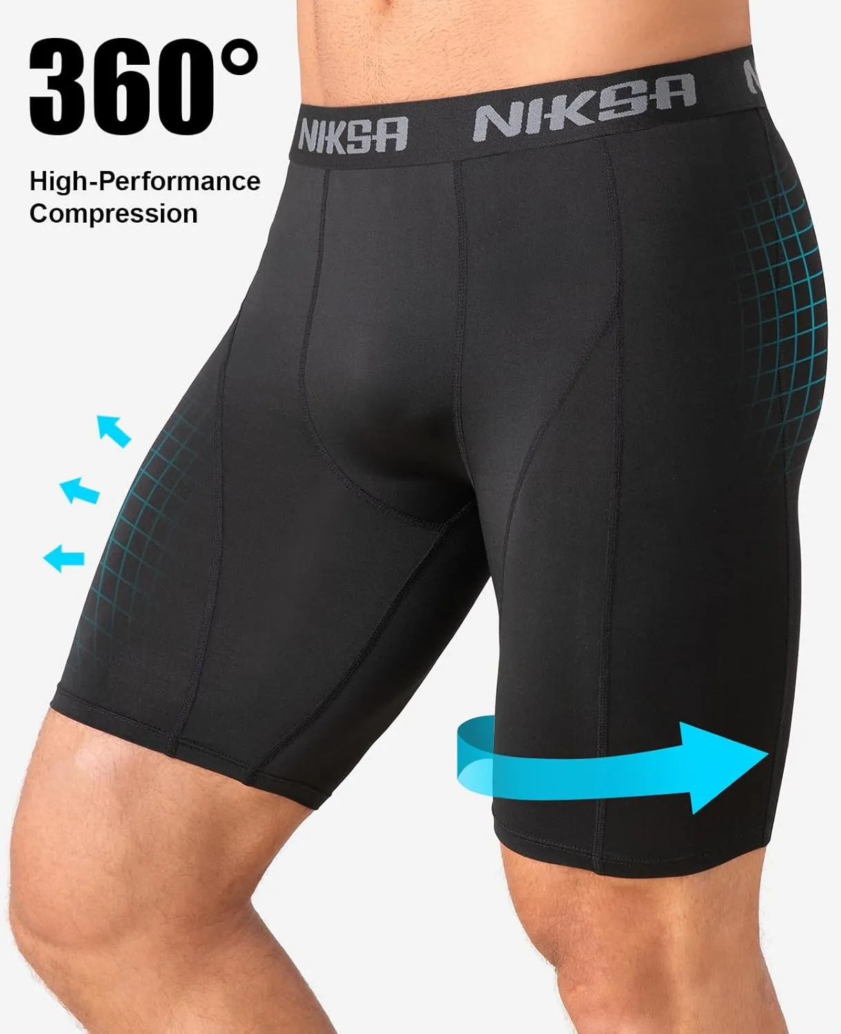 Niksa 3 Pack Compression Shorts Men, Spandex Athletic Workout Running Shorts Performance Sport Baselayer Underwear