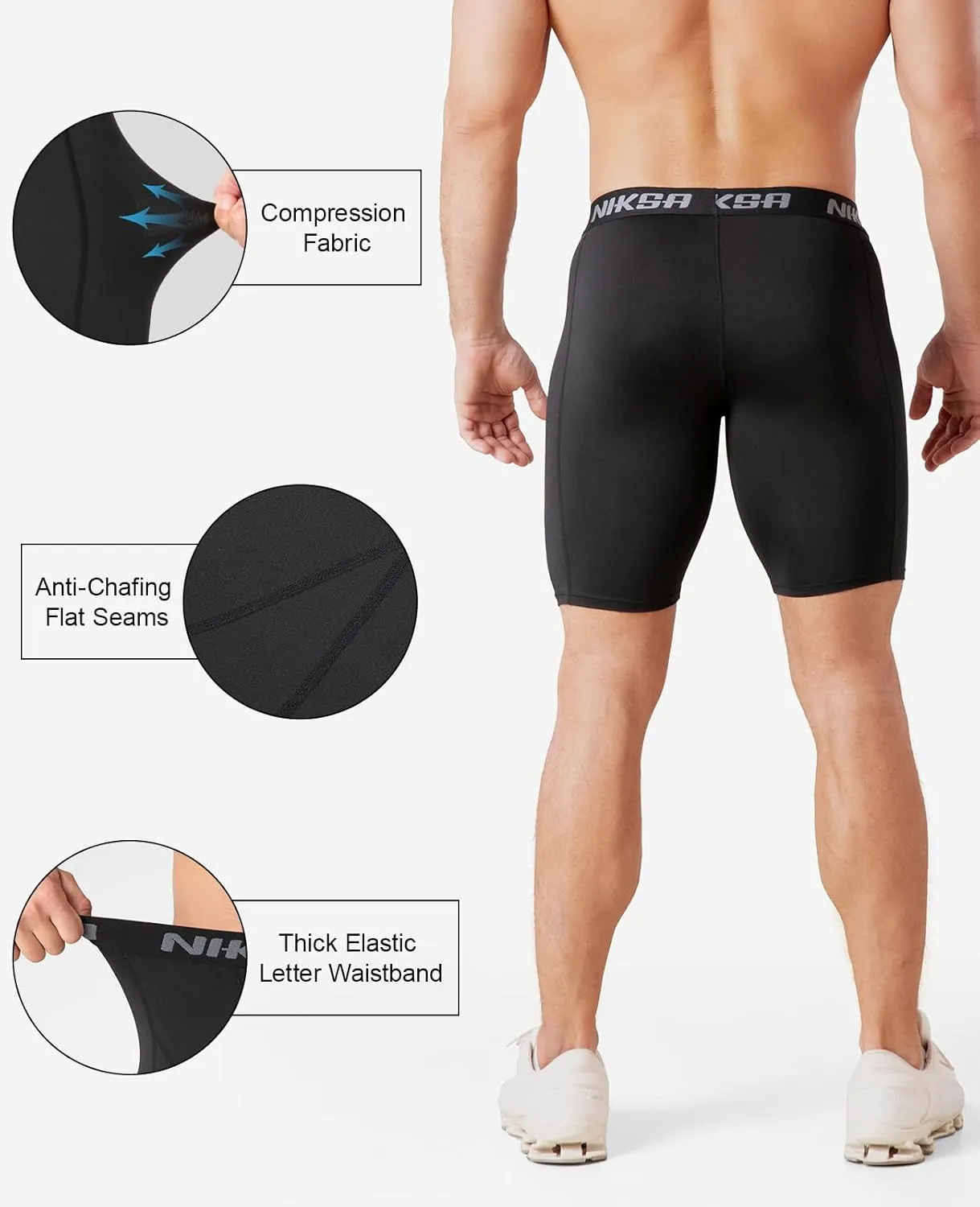 Niksa 3 Pack Compression Shorts Men, Spandex Athletic Workout Running Shorts Performance Sport Baselayer Underwear