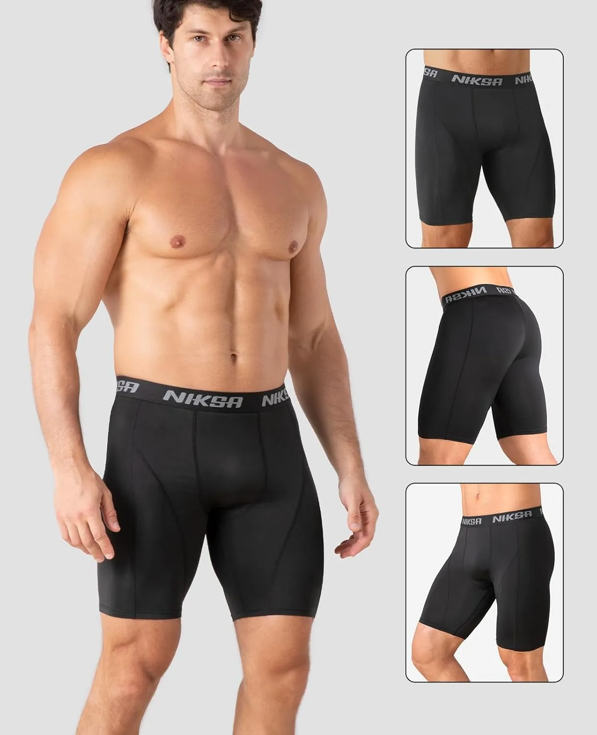 Niksa 3 Pack Compression Shorts Men, Spandex Athletic Workout Running Shorts Performance Sport Baselayer Underwear
