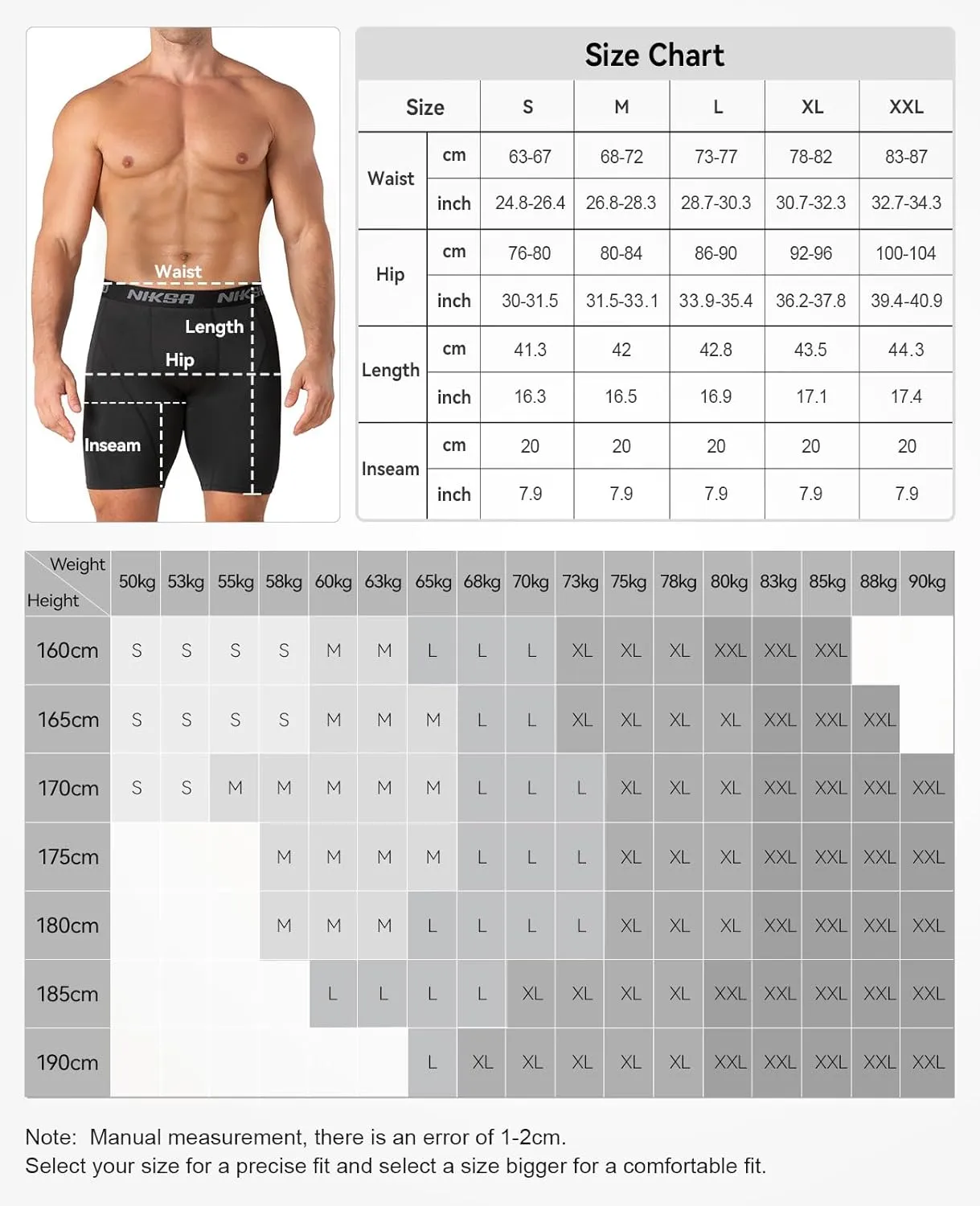 Niksa 3 Pack Compression Shorts Men, Spandex Athletic Workout Running Shorts Performance Sport Baselayer Underwear