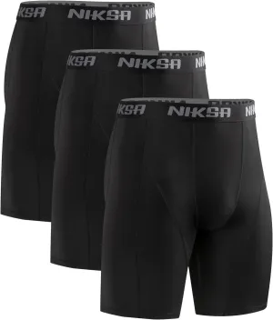 Niksa 3 Pack Compression Shorts Men, Spandex Athletic Workout Running Shorts Performance Sport Baselayer Underwear