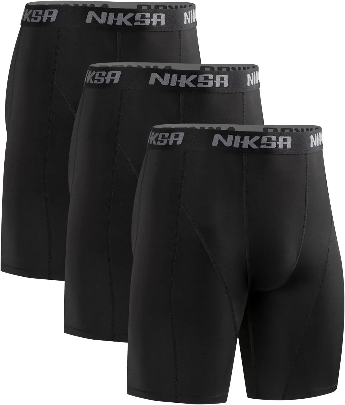 Niksa 3 Pack Compression Shorts Men, Spandex Athletic Workout Running Shorts Performance Sport Baselayer Underwear