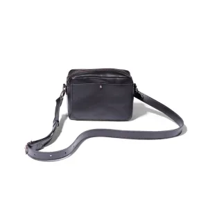 Nixie Leather Camera Crossbody in Black