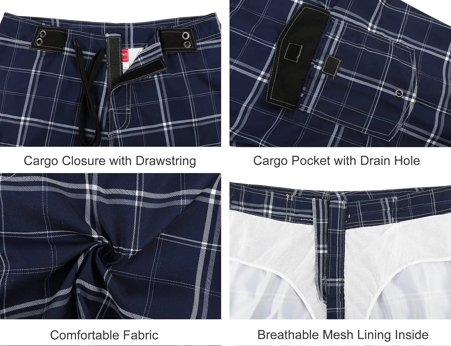 Nonwe Men's Solid Lightweight Beach Shorts Half Pants with Lining