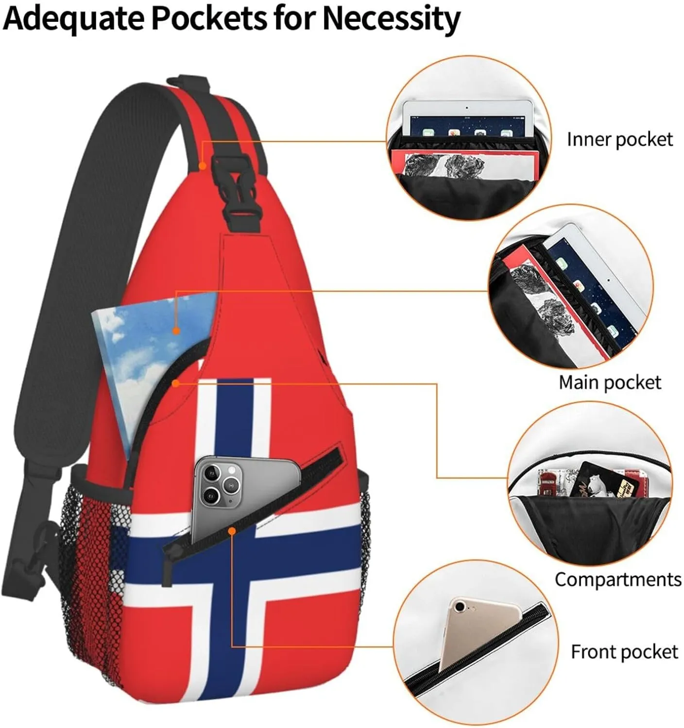 Norway Crossbody Bag Norway Flag Shoulder Bag Backpack Norwegian Sling Bag Norway Norwegian Chest Casual Daypack Bag