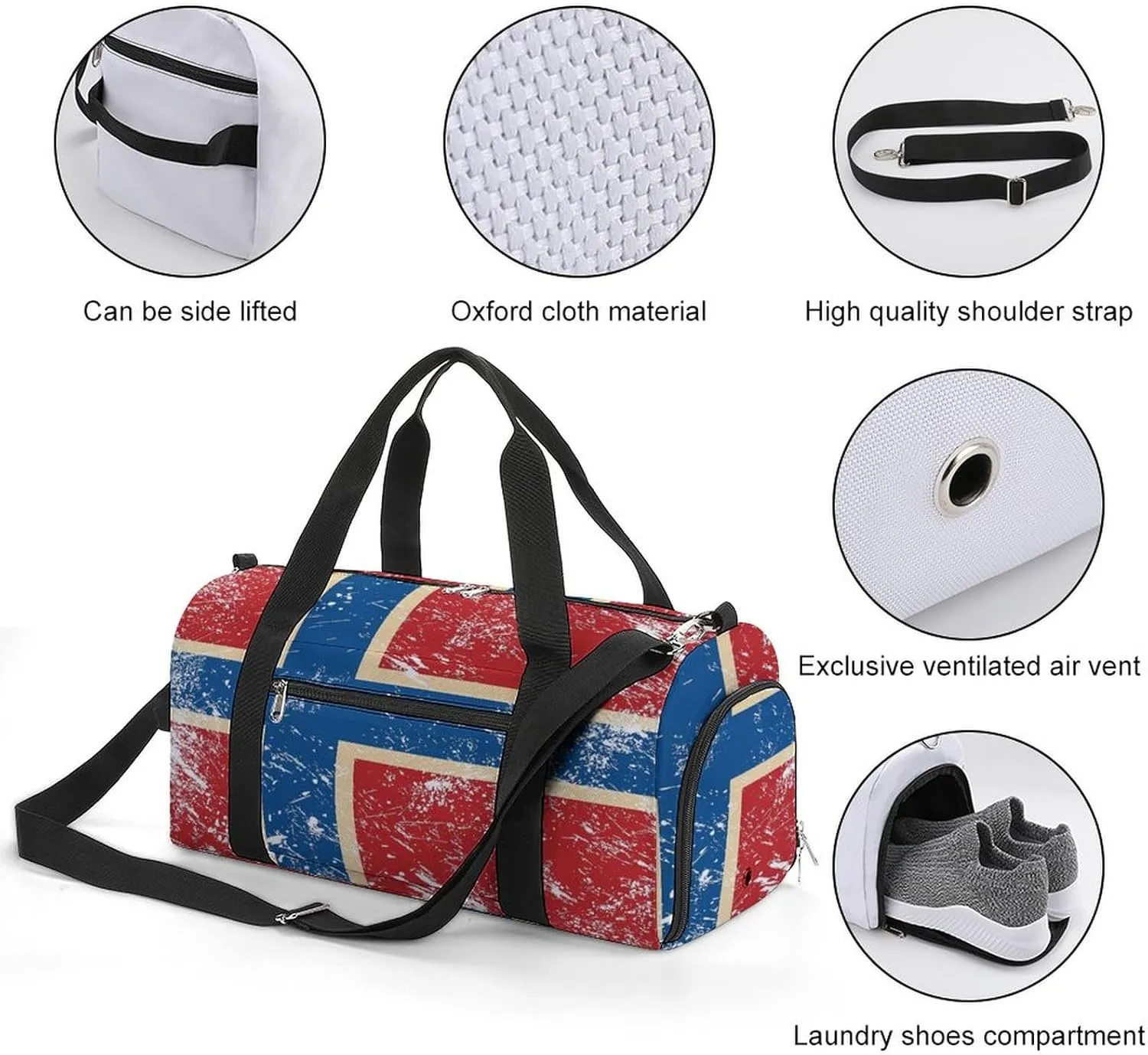 Norway Retro Flag Gym Bag-Workout Organizer with Water Resistant Compartments for Gym Lovers