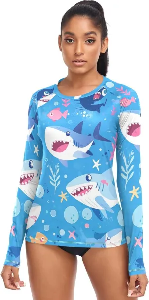 Ocean Fish sea Masco Women Rash Guard Beach UPF 50  Swimsuits Top Hiking Surfing