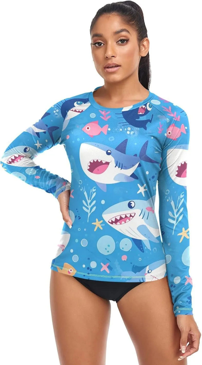 Ocean Fish sea Masco Women Rash Guard Beach UPF 50  Swimsuits Top Hiking Surfing