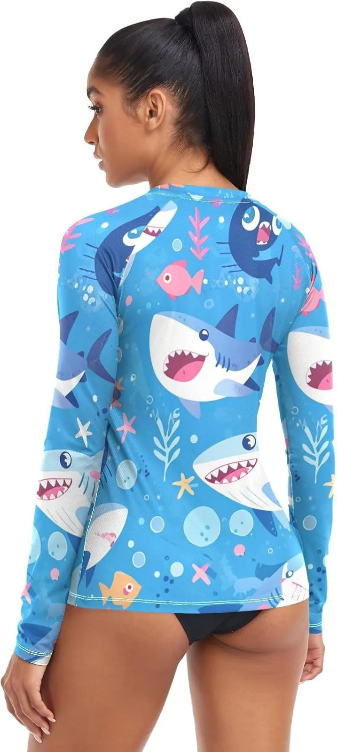 Ocean Fish sea Masco Women Rash Guard Beach UPF 50  Swimsuits Top Hiking Surfing