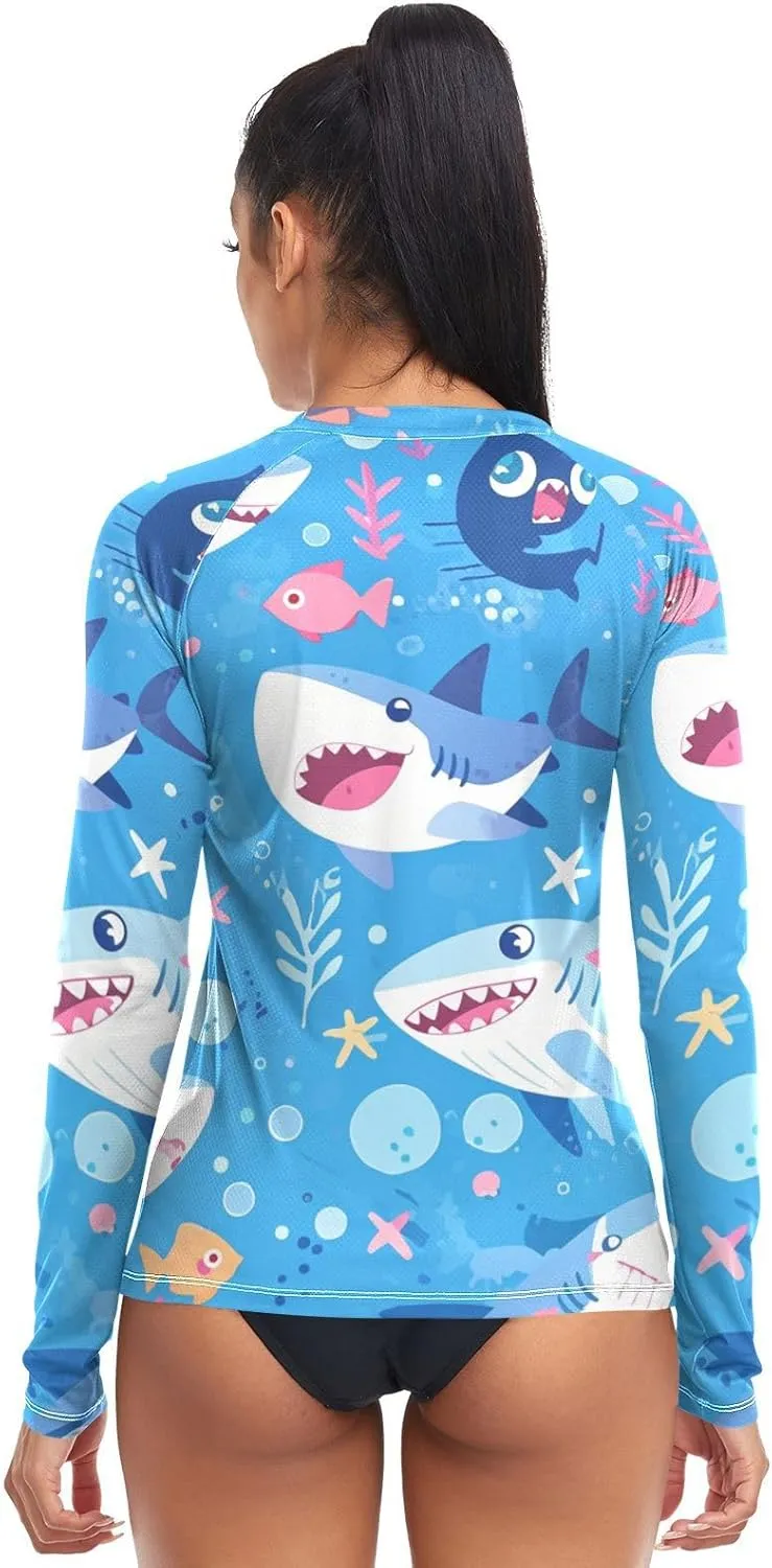 Ocean Fish sea Masco Women Rash Guard Beach UPF 50  Swimsuits Top Hiking Surfing