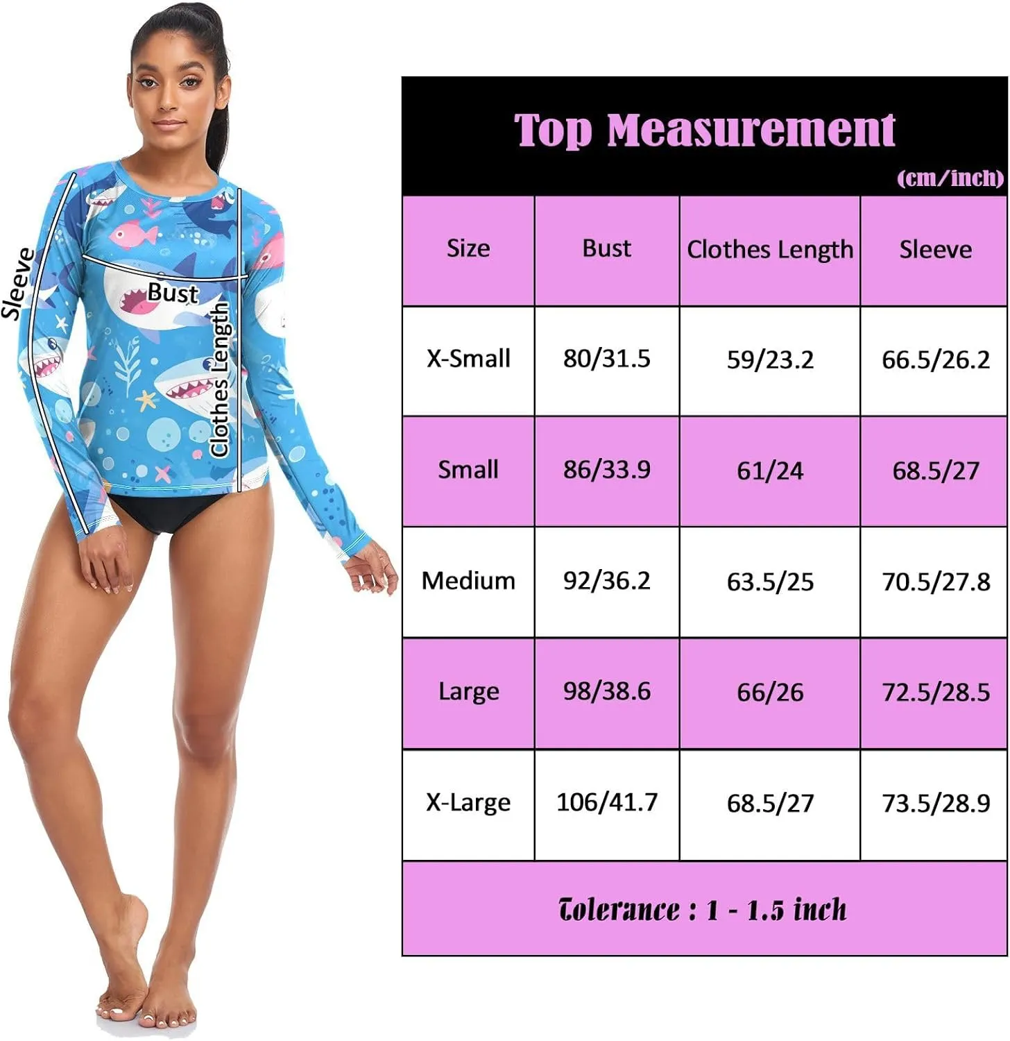 Ocean Fish sea Masco Women Rash Guard Beach UPF 50  Swimsuits Top Hiking Surfing
