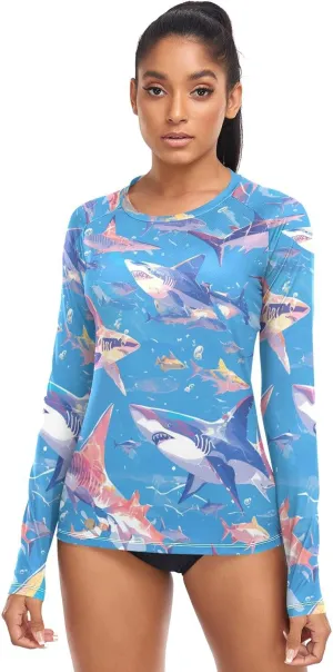 Ocean Fish sea Masco Women's Rash Guard Long Sleeve UPF 50  Swimsuits Top Running Surfing