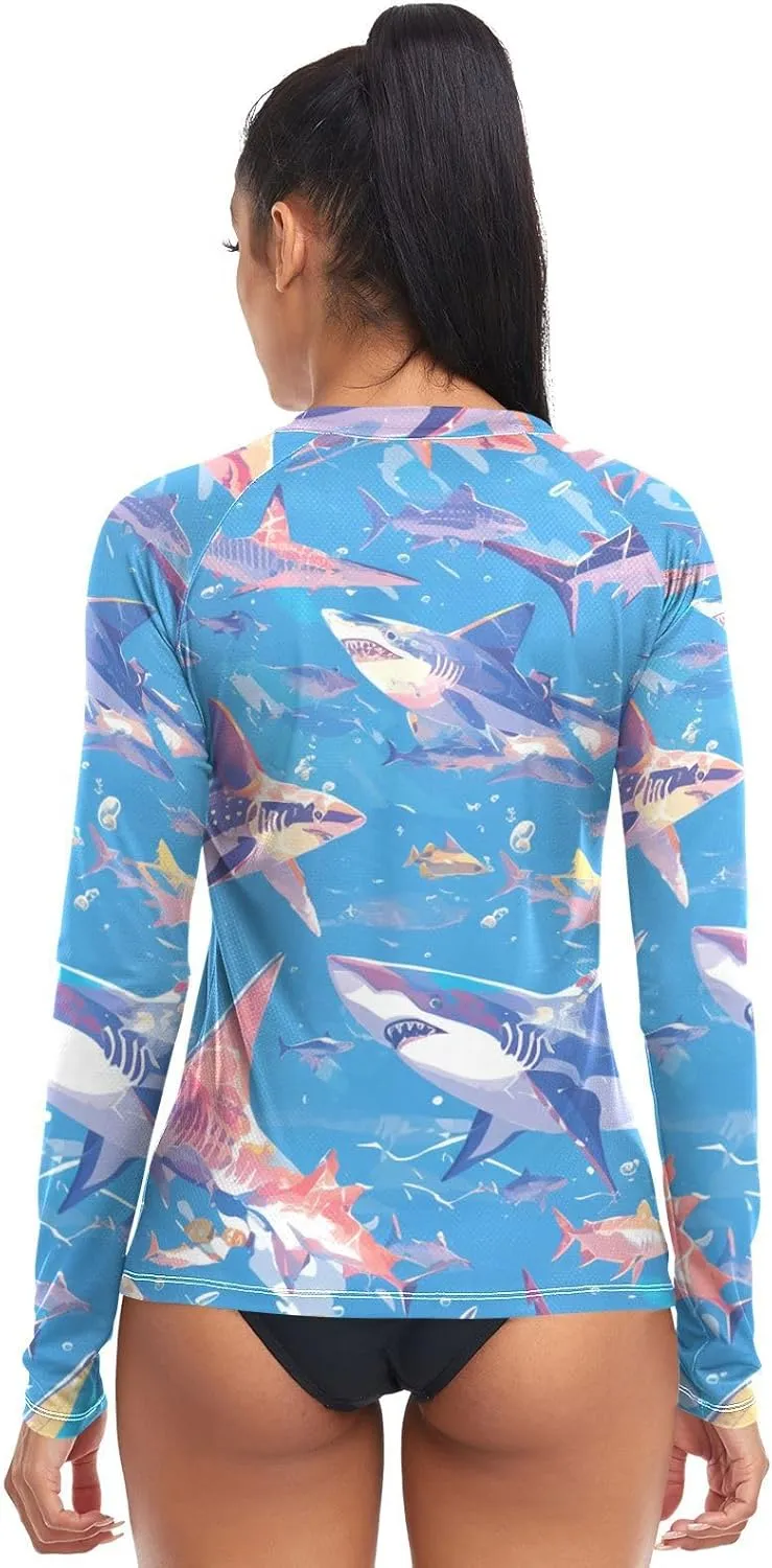 Ocean Fish sea Masco Women's Rash Guard Long Sleeve UPF 50  Swimsuits Top Running Surfing