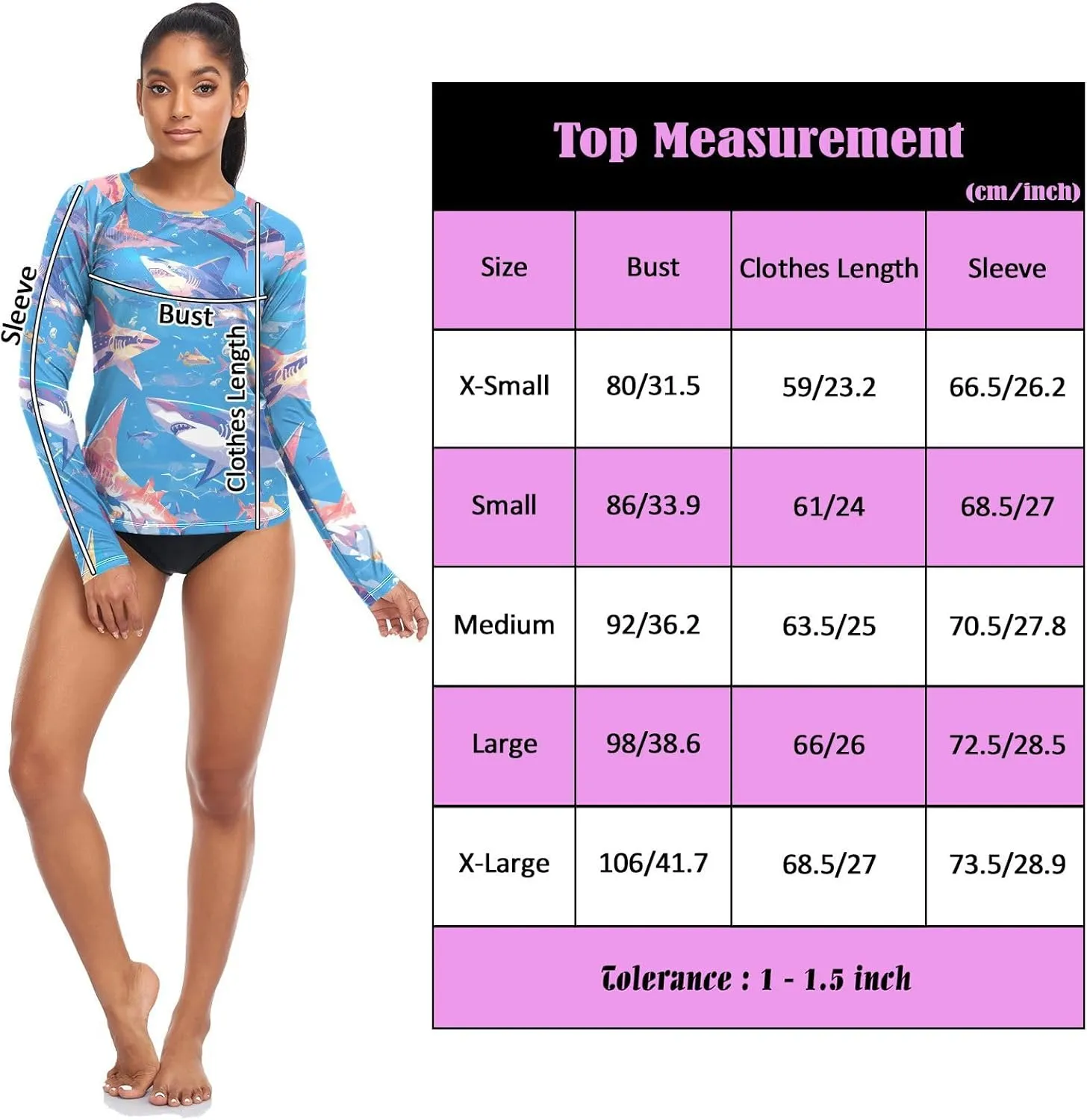 Ocean Fish sea Masco Women's Rash Guard Long Sleeve UPF 50  Swimsuits Top Running Surfing