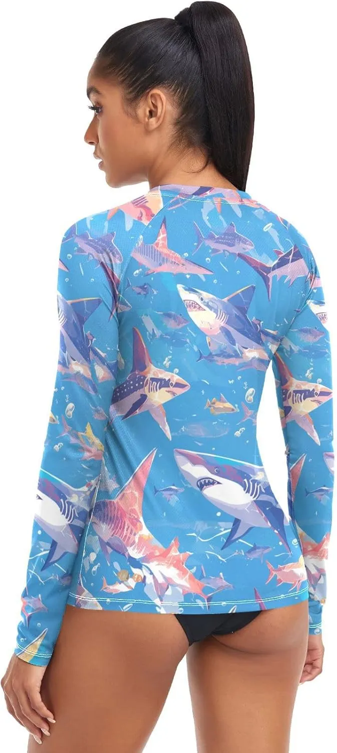 Ocean Fish sea Masco Women's Rash Guard Long Sleeve UPF 50  Swimsuits Top Running Surfing