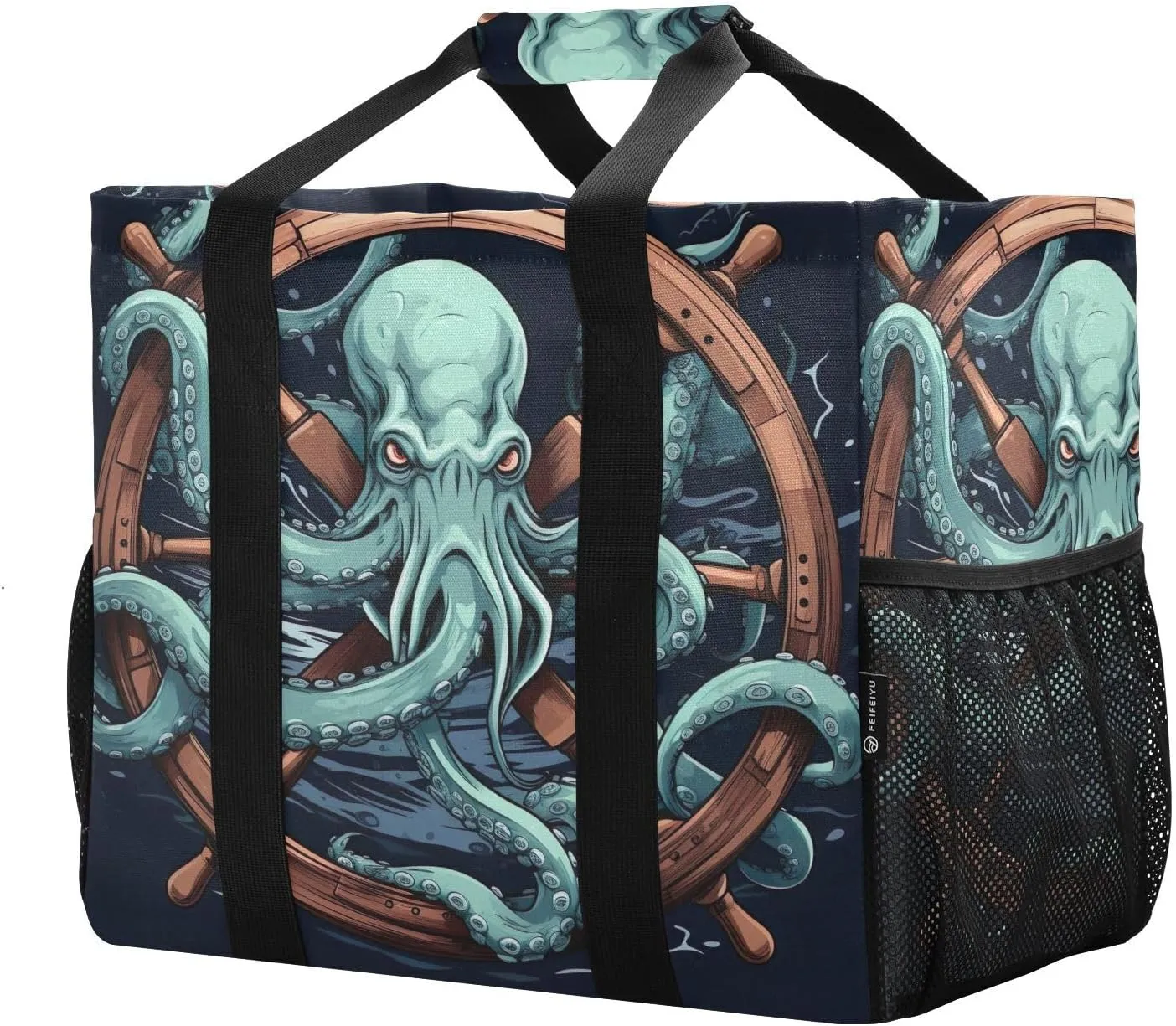 Octopus Black Foldable Travel Duffel Bag for Men Women Waterproof Weekender Overnight Carry On Tote Bag with Comfortable Handle Luggage Bag for Business Trips Sport Hospital Airplane