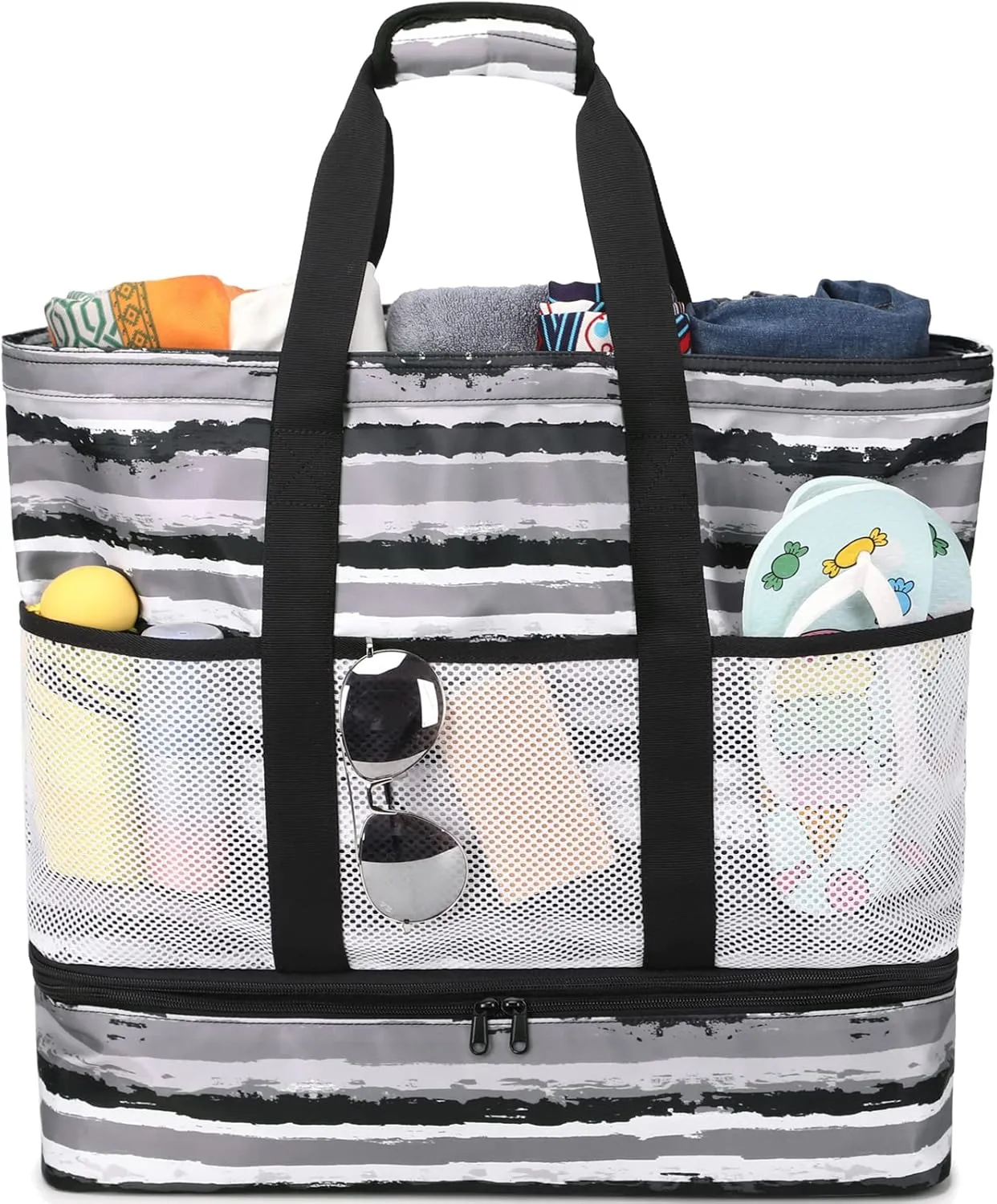 Octsky Beach Bags with Cooler Women Beach Tote Bag Waterproof Sandproof Zipper Large Pool Bag 9 Pockets