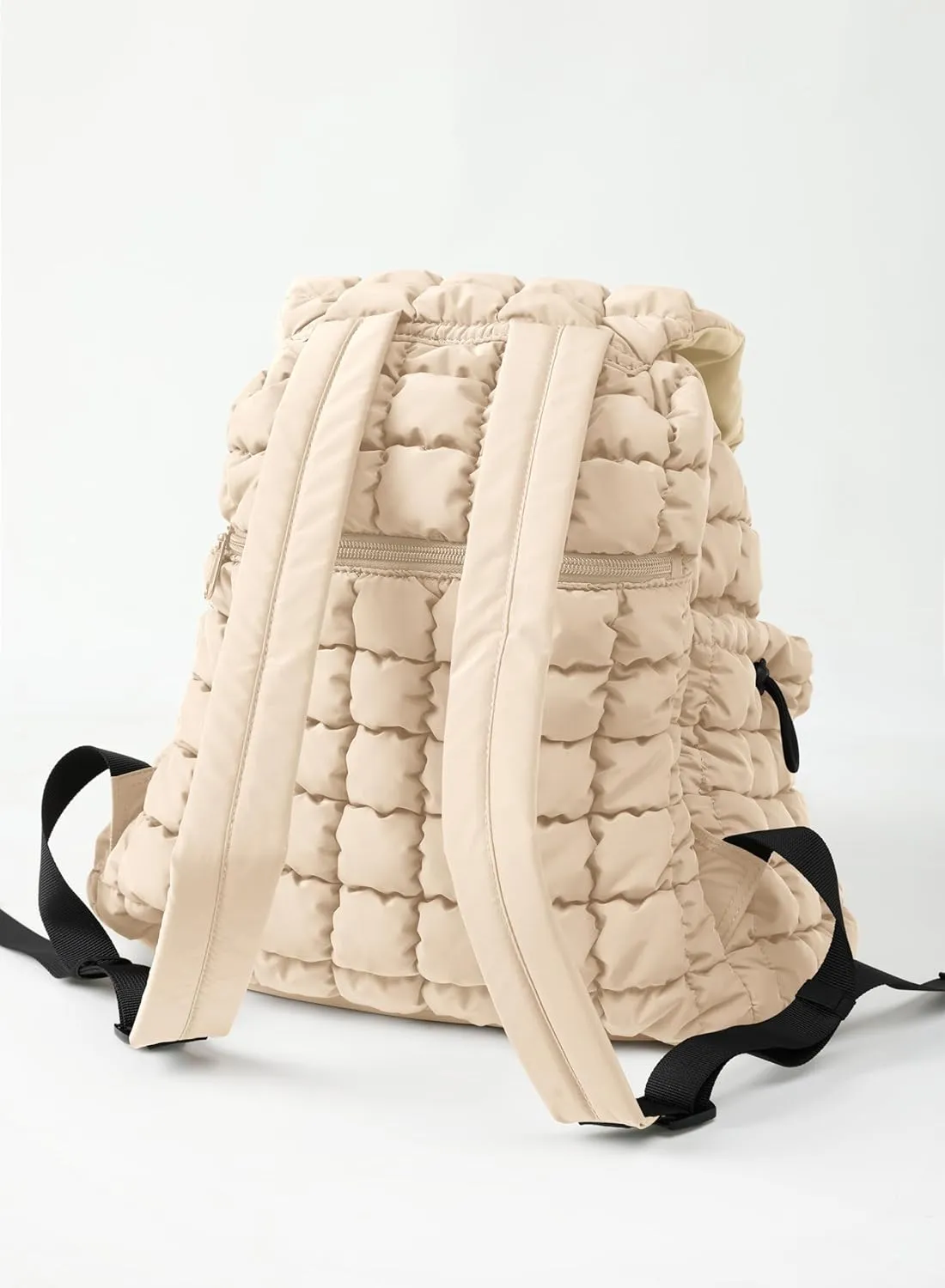 ODODOS Quilted Backpack for Women Lightweight Puffer Hiker Pack Drawstring Padding Travel Gym Bag, Ivory