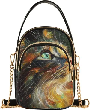Oil Painting Feeling Cute Cat trendy crossbody purses with multi pockets hand bags for mothers