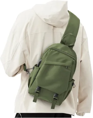 Olive Green Sling Bag for Men Women, Small Anti Theft One Strap Motorcycle Backpack Sling Tactical Chest Bag for Swimming Diving Outdoor Sports