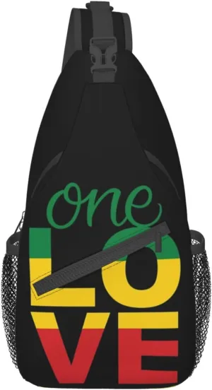 One Love Jamaican Rasta Reggae Crossbody Chest Bag Adjustable Sling Backpack Shoulder Bag Chest Daypack for Hiking Camping