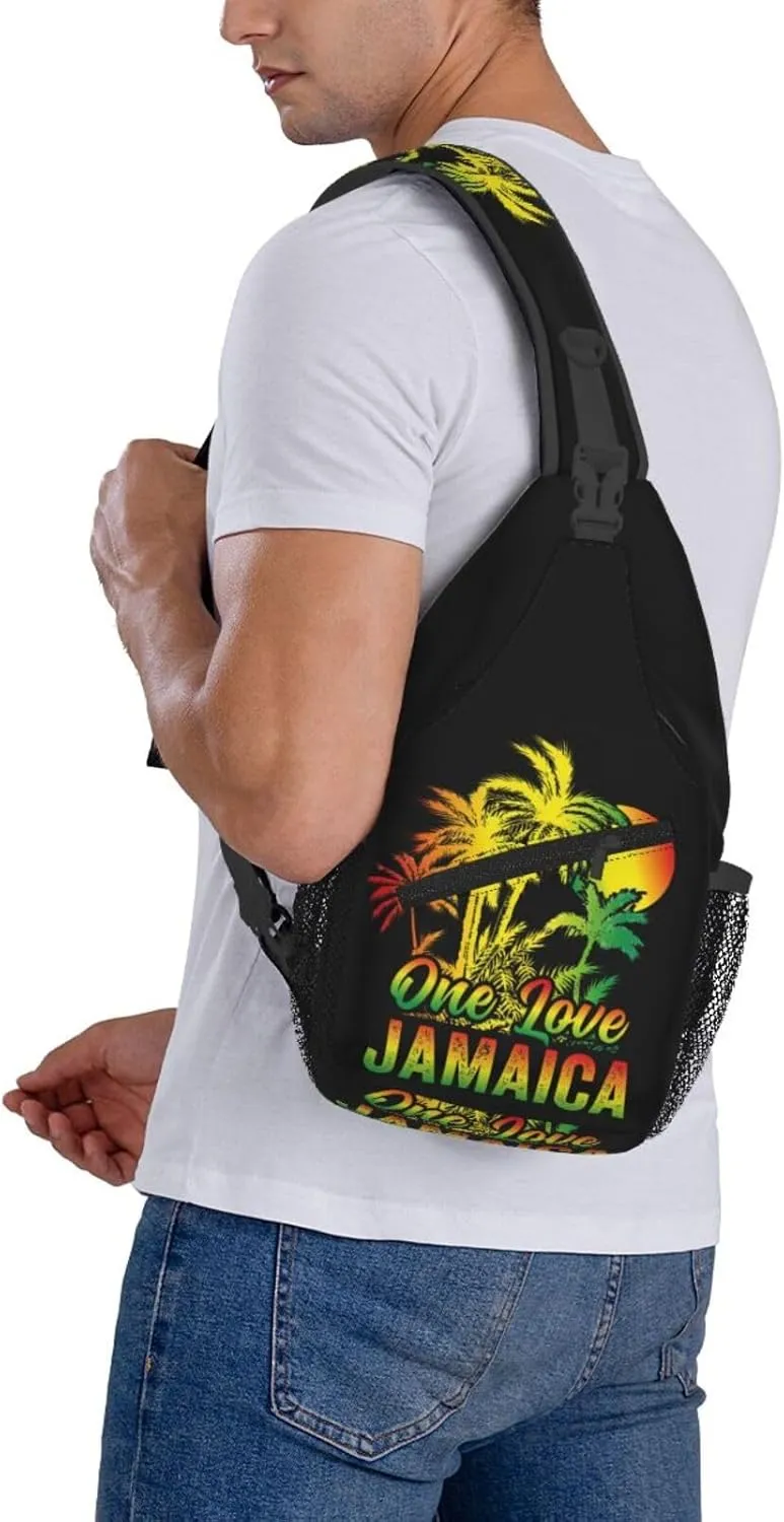 One Loves Jamaican Rasta Reggae Sling Bag Adjustable Crossbody Bag Casual Chest Bags Travel Shoulder Backpack