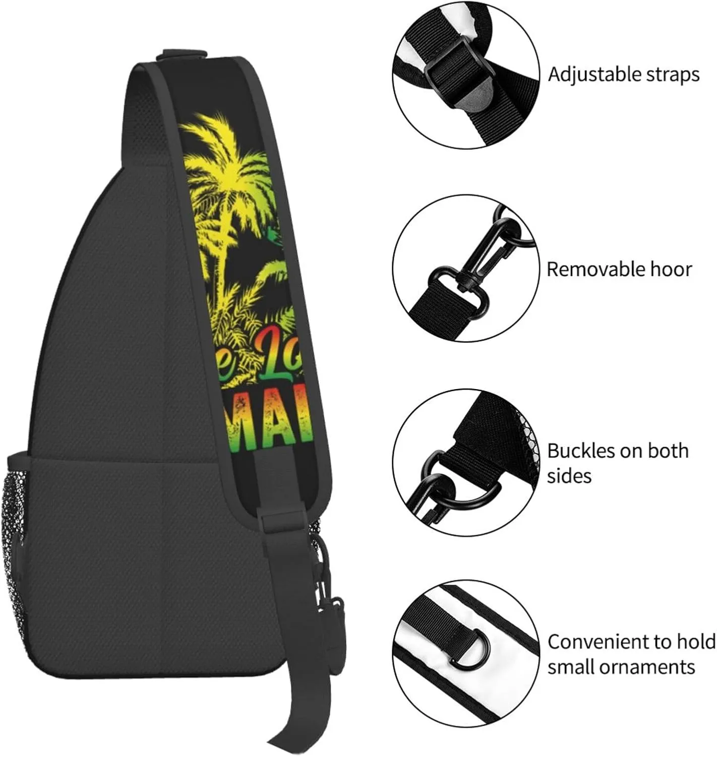 One Loves Jamaican Rasta Reggae Sling Bag Adjustable Crossbody Bag Casual Chest Bags Travel Shoulder Backpack