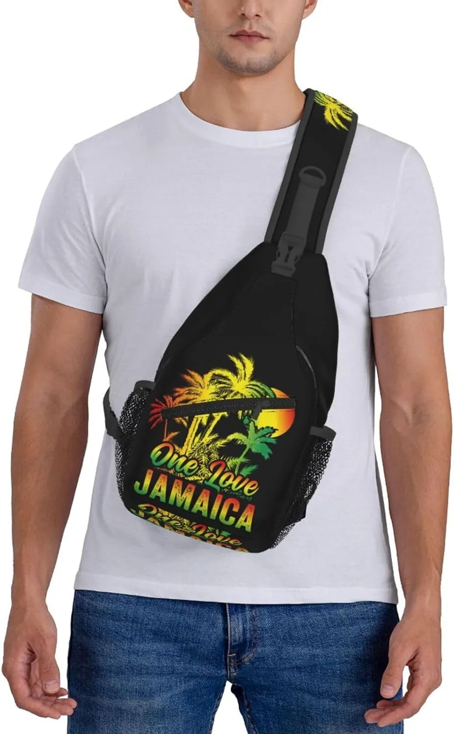 One Loves Jamaican Rasta Reggae Sling Bag Adjustable Crossbody Bag Casual Chest Bags Travel Shoulder Backpack