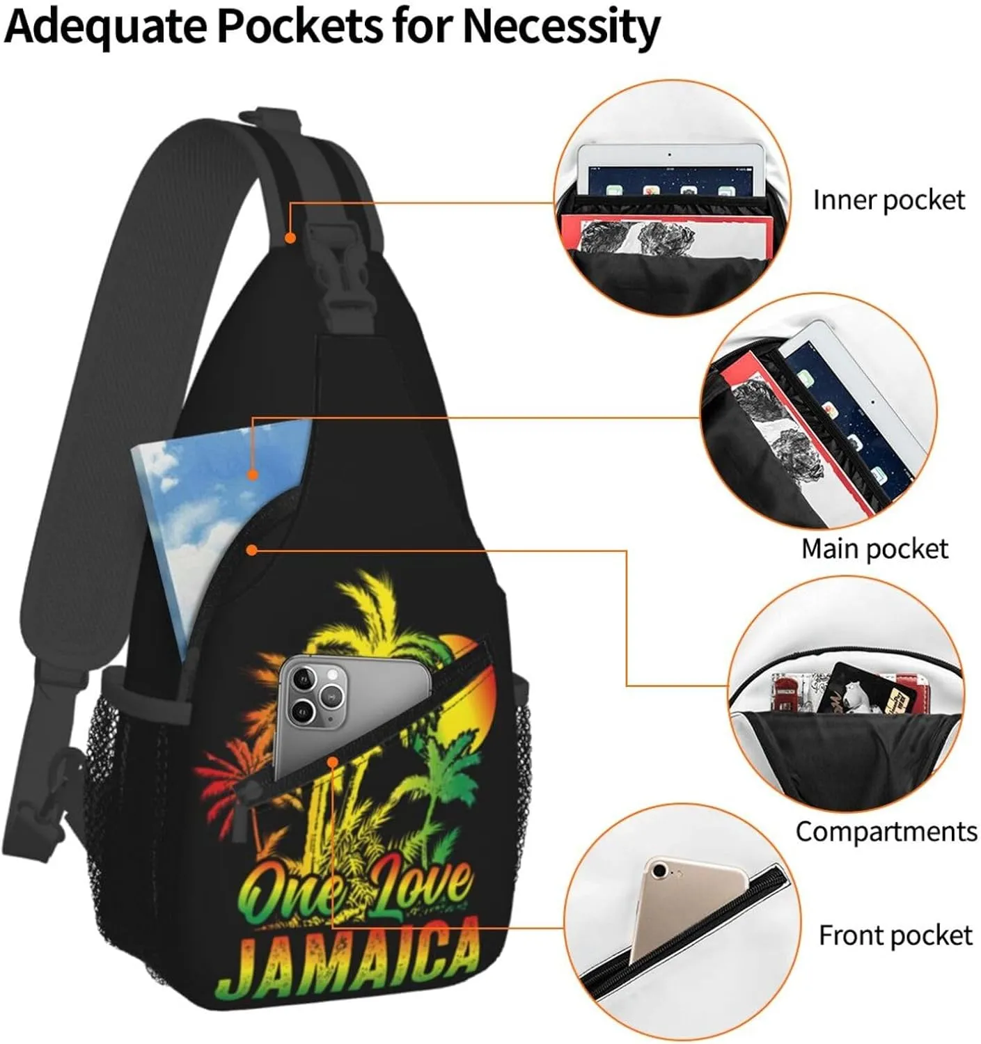 One Loves Jamaican Rasta Reggae Sling Bag Adjustable Crossbody Bag Casual Chest Bags Travel Shoulder Backpack