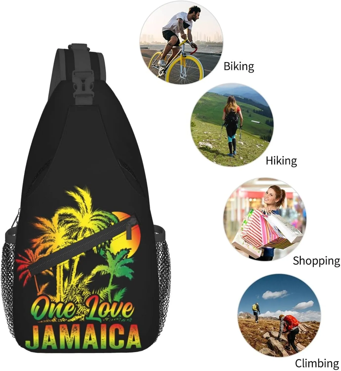One Loves Jamaican Rasta Reggae Sling Bag Adjustable Crossbody Bag Casual Chest Bags Travel Shoulder Backpack