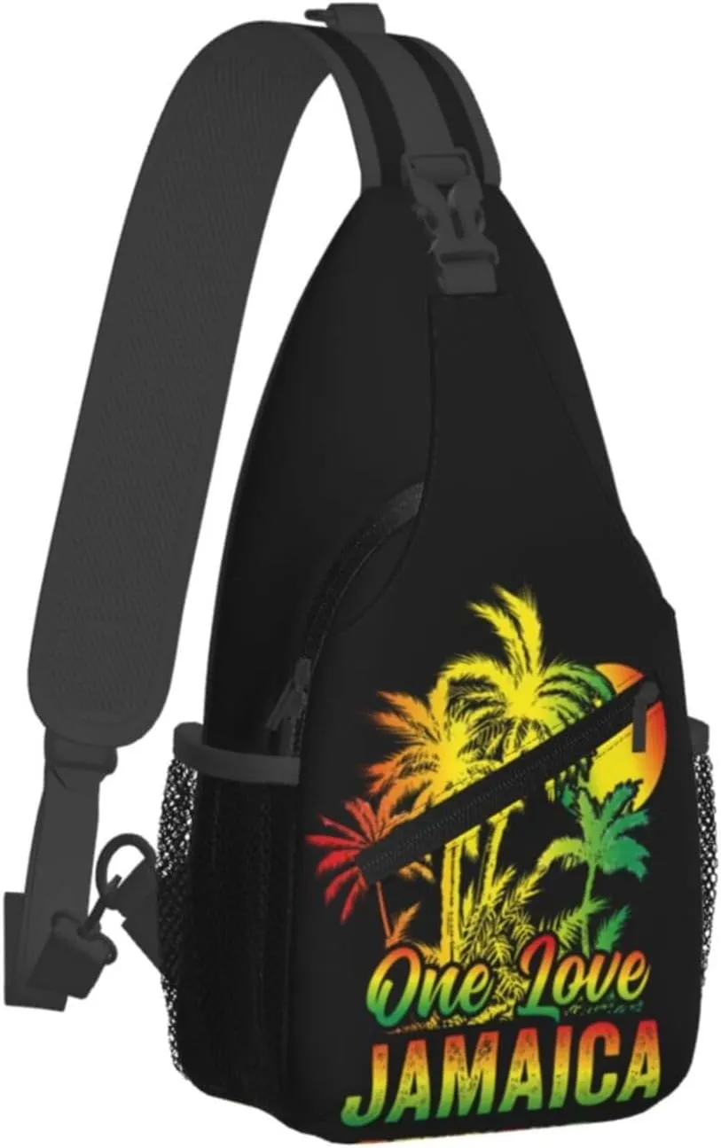 One Loves Jamaican Rasta Reggae Sling Bag Adjustable Crossbody Bag Casual Chest Bags Travel Shoulder Backpack