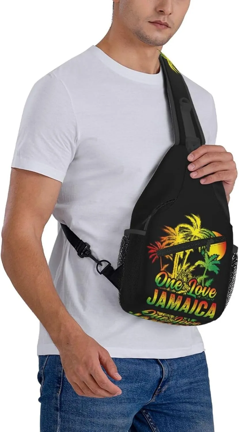 One Loves Jamaican Rasta Reggae Sling Bag Adjustable Crossbody Bag Casual Chest Bags Travel Shoulder Backpack