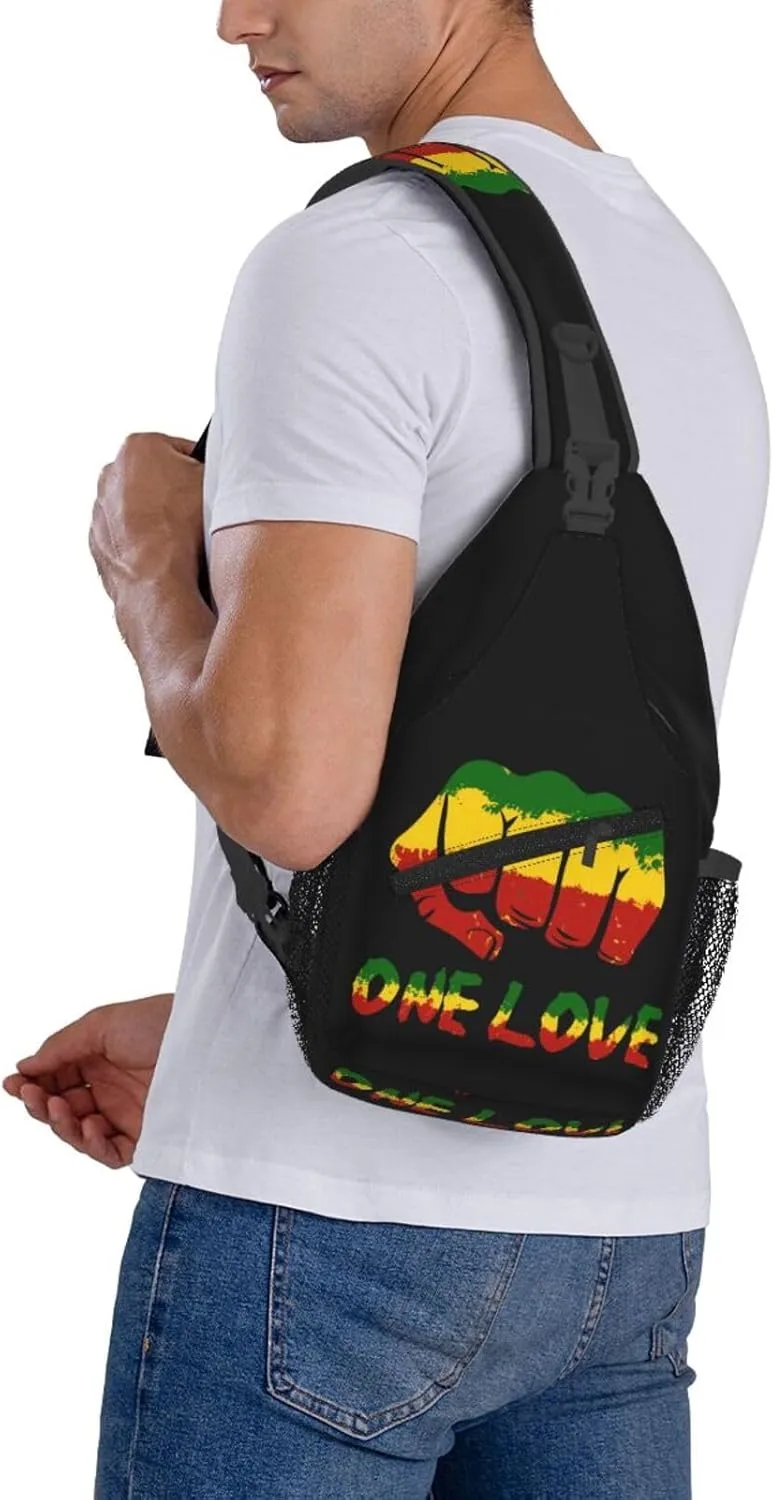 One Loves Jamaican Rasta Reggae Sling Bag Adjustable Crossbody Bag Casual Chest Bags Travel Shoulder Backpack
