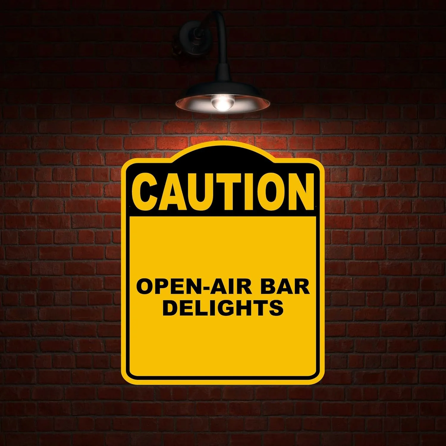 OPEN-AIR BAR DELIGHTS Caution Yellow Black Aluminum Composite Sign 20 x 24 inches
