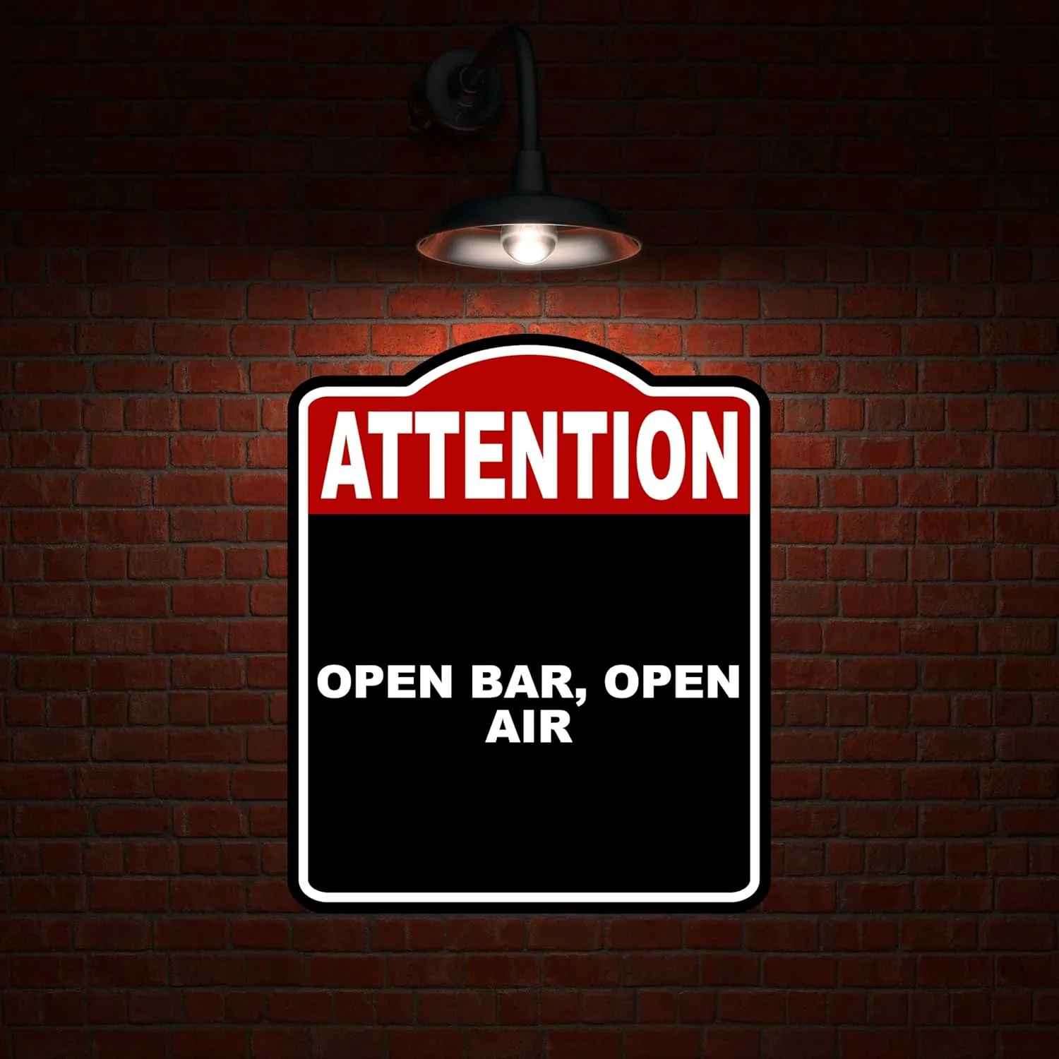 OPEN BAR, OPEN AIR Attention Red Black Aluminum Composite Sign 20 x 24 inches