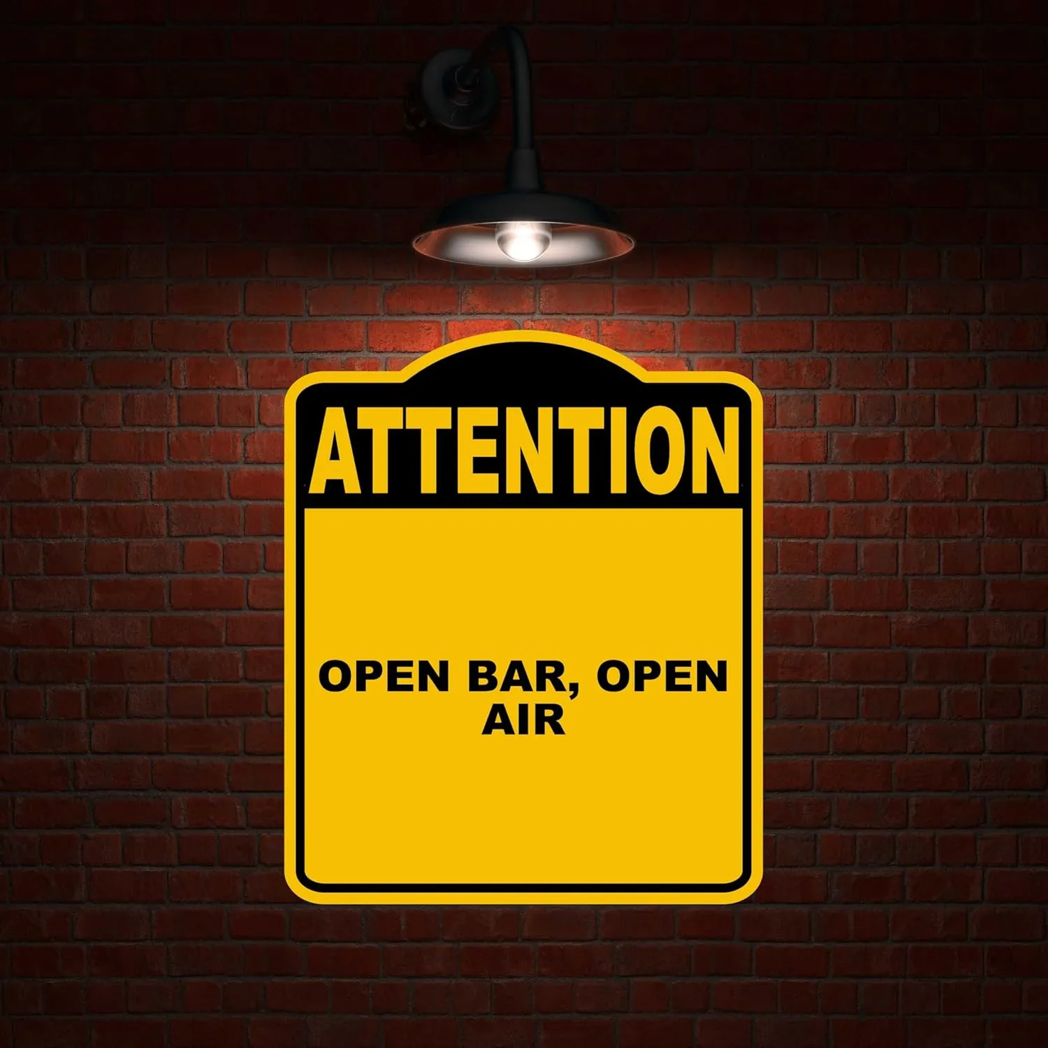 OPEN BAR, OPEN AIR Attention Yellow Black Aluminum Composite Sign 15 x 18 inches