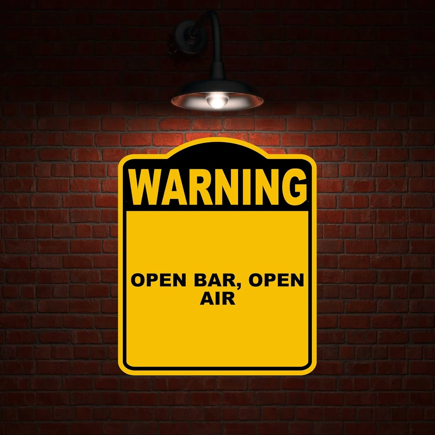 OPEN BAR, OPEN AIR Warning Yellow Black Aluminum Composite Sign 20 x 24 inches