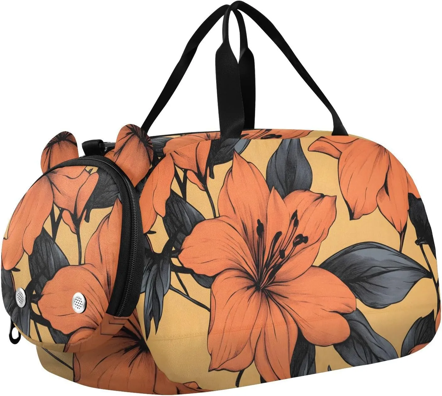 Orange Lily Artwork Youth Sports Duffel Bag with Ventilated Shoe Compartment|All-Season Lightweight Travel Gym Bag for Girls & Boys|Water-Resistant Gear Bag