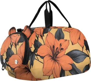 Orange Lily Artwork Youth Sports Duffel Bag with Ventilated Shoe Compartment|All-Season Lightweight Travel Gym Bag for Girls & Boys|Water-Resistant Gear Bag