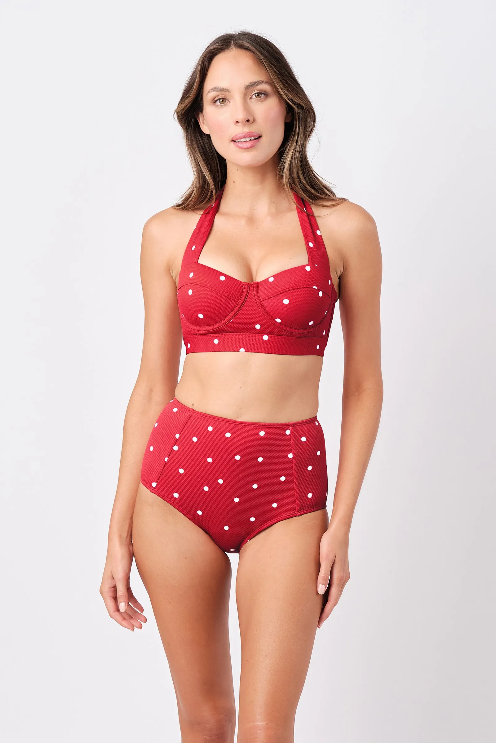 Original Bustier Balconette Bikini Bralette POLKA ROUGE TEXTURE