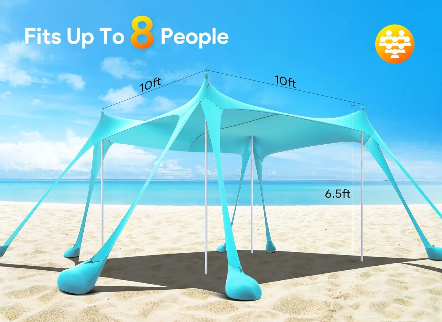 Osoeri Beach Tent, Camping Sun Shelter UPF50  with 8 Sandbags, Sand Shovels, Ground Pegs & Stability Poles, Outdoor Shade Beach Canopy for Camping Trips, Fishing, Backyard Fun or Picnics