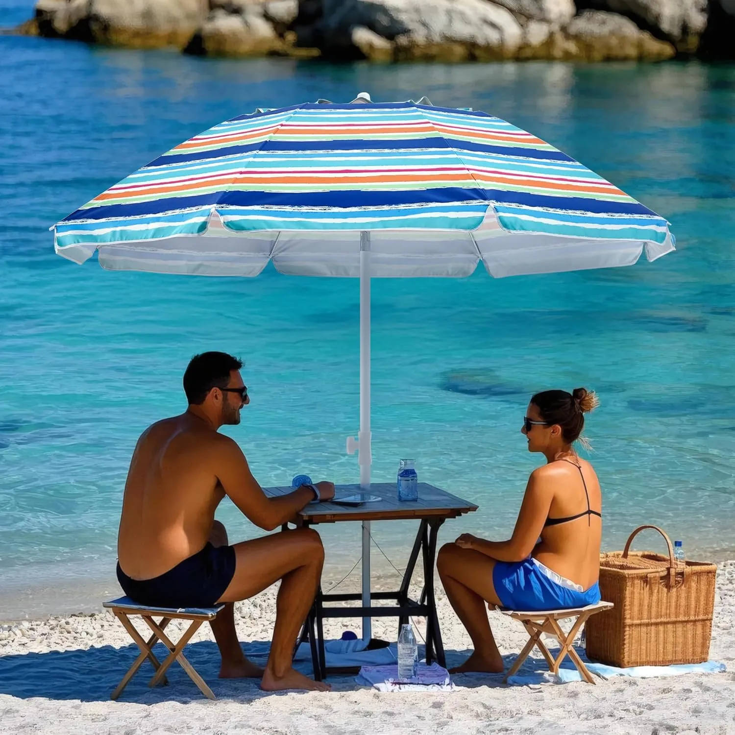 Outdoor Umbrella - Sun Protection, Rain Resistant, Windproof with Manual Open-Close Feature - Ideal for Beach, Camping, and Picnics