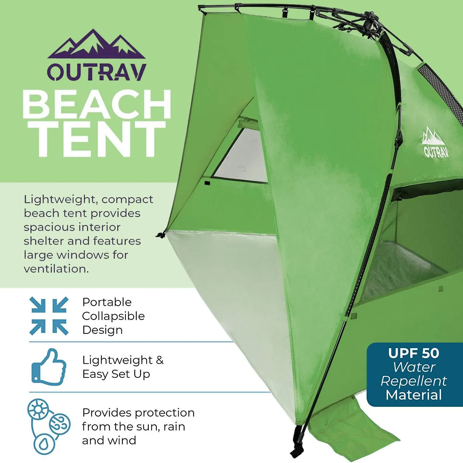 Outrav Pop Up Beach Tent - Quick and Easy Set Up, Family Size, Portable Sun and Water Shelter and Shade Canopy - for Fishing, Camping, Hiking and Outdoor Activities