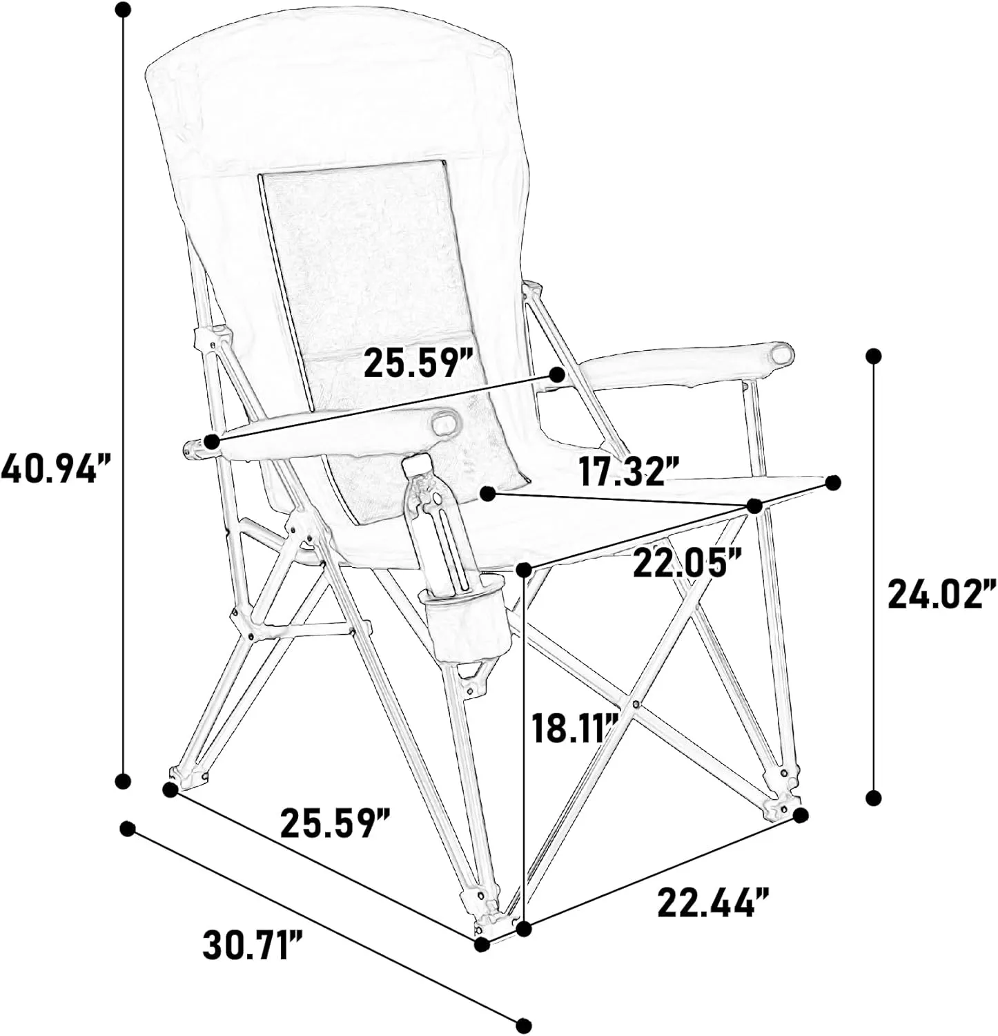 Oversized Camping Folding Chair - Heavy Duty 250 LBS Steel Frame, Collapsible Padded Arm Chair with Cup Holder, Portable Outdoor Chair for Camping, Beach, Patio (Red)