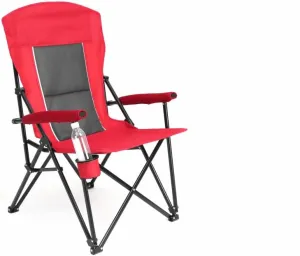 Oversized Camping Folding Chair - Heavy Duty 250 LBS Steel Frame, Collapsible Padded Arm Chair with Cup Holder, Portable Outdoor Chair for Camping, Beach, Patio (Red)