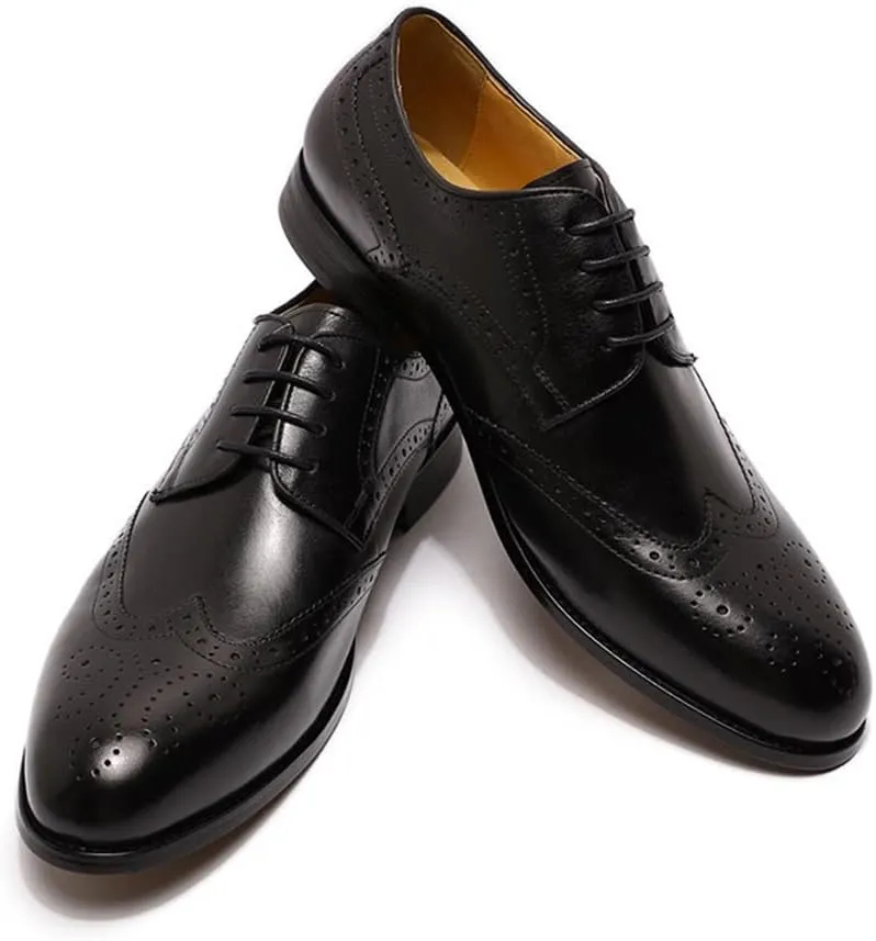 Oxford Dress Shoes for Men Lace Up Derby Shoes Brogue Embossed Wing-tip Round Toe Cowhide Rubber Sole Slip Resistant Low Top Non Slip Anti-Slip Suitable for Many Occasions.