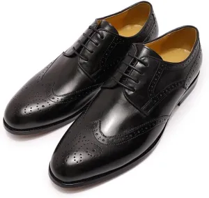 Oxford Dress Shoes for Men Lace Up Derby Shoes Brogue Embossed Wing-tip Round Toe Cowhide Rubber Sole Slip Resistant Low Top Non Slip Anti-Slip Suitable for Many Occasions.