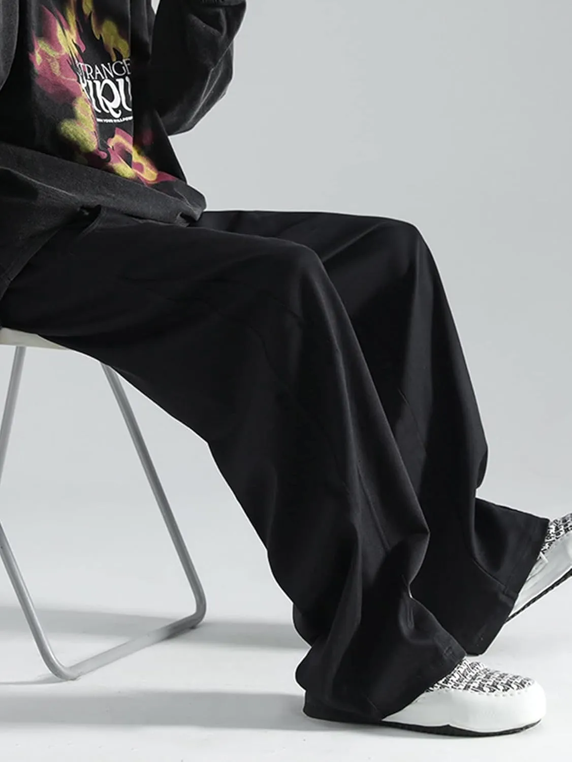 OYOANGLE Men's Drawstring Elastic Waist Baggy Sweatpants Y2K Loose Wide Leg Long Pants with Pocket