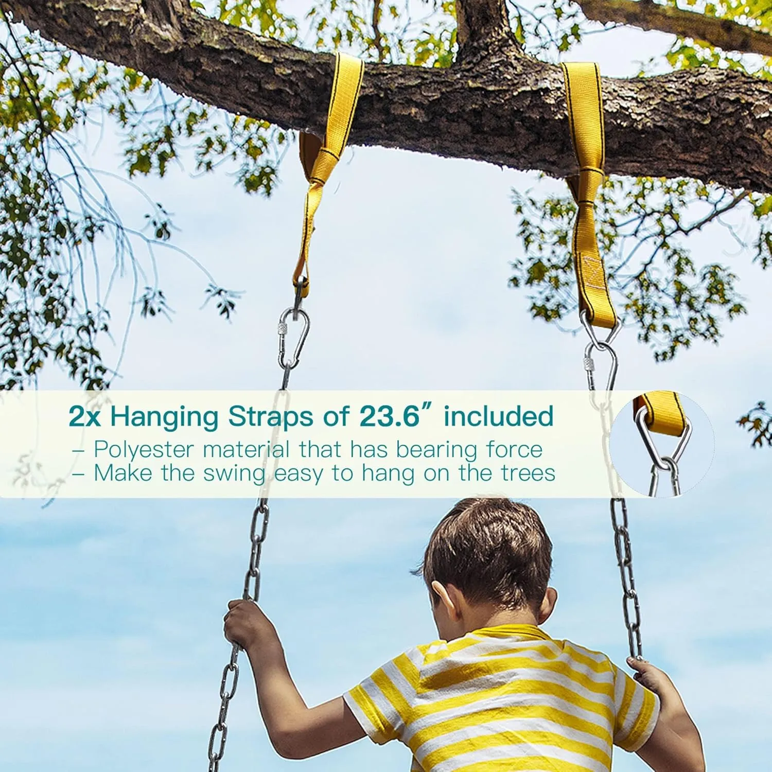 PACEARTH 2 Pack Swings Seats Holds 660lbs with 68.9 inch Anti-Rust Chains Plastic Coated 23.6 inch Tree Hanging Straps and Locking Buckles (Blue)