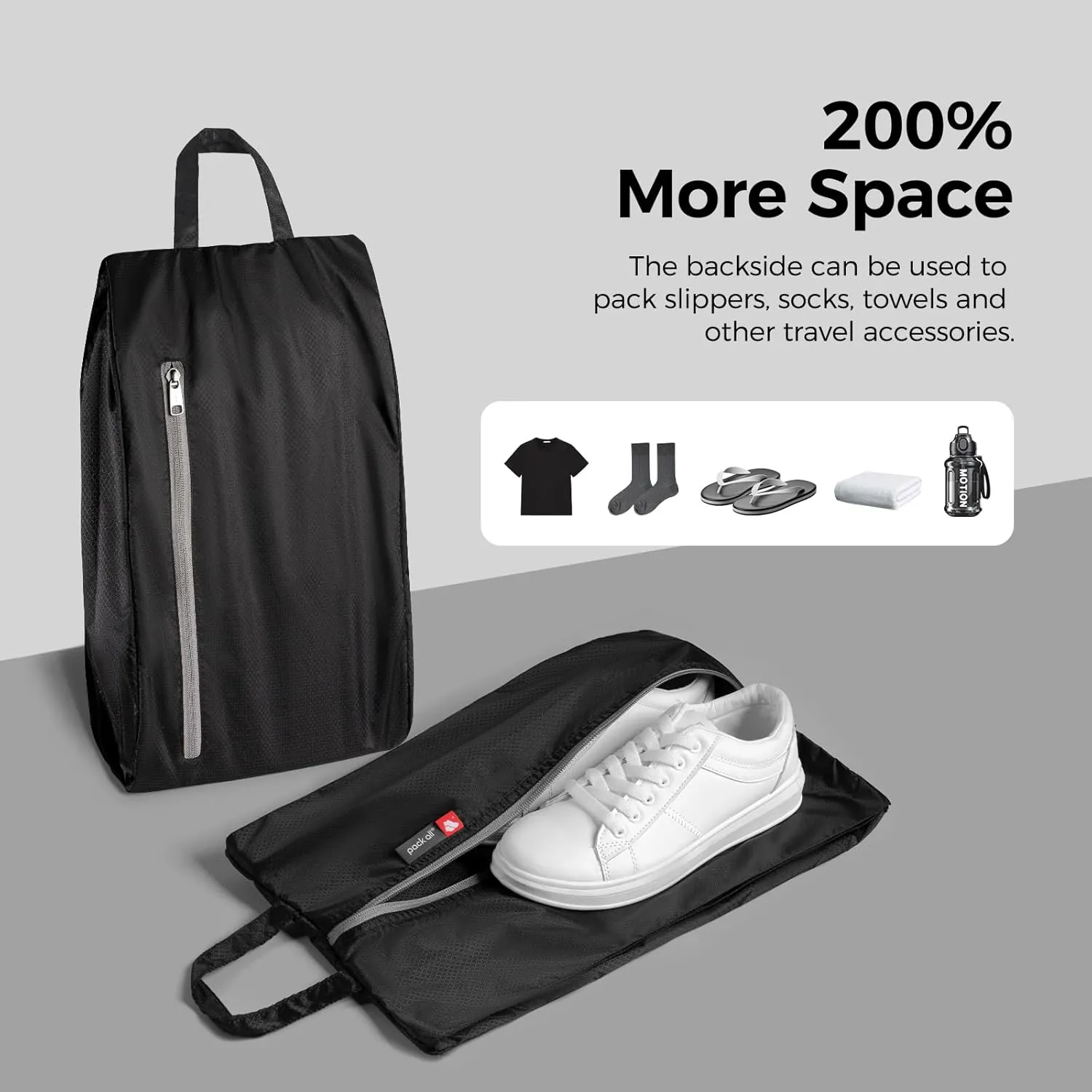 pack all Foldable Shoe Bag for Travel, Water-Resistant Ultralight Shoe Pouch for Gym, Odor-Resistant Soccer Cleats Bag for Sport (Dual Pocket Version)